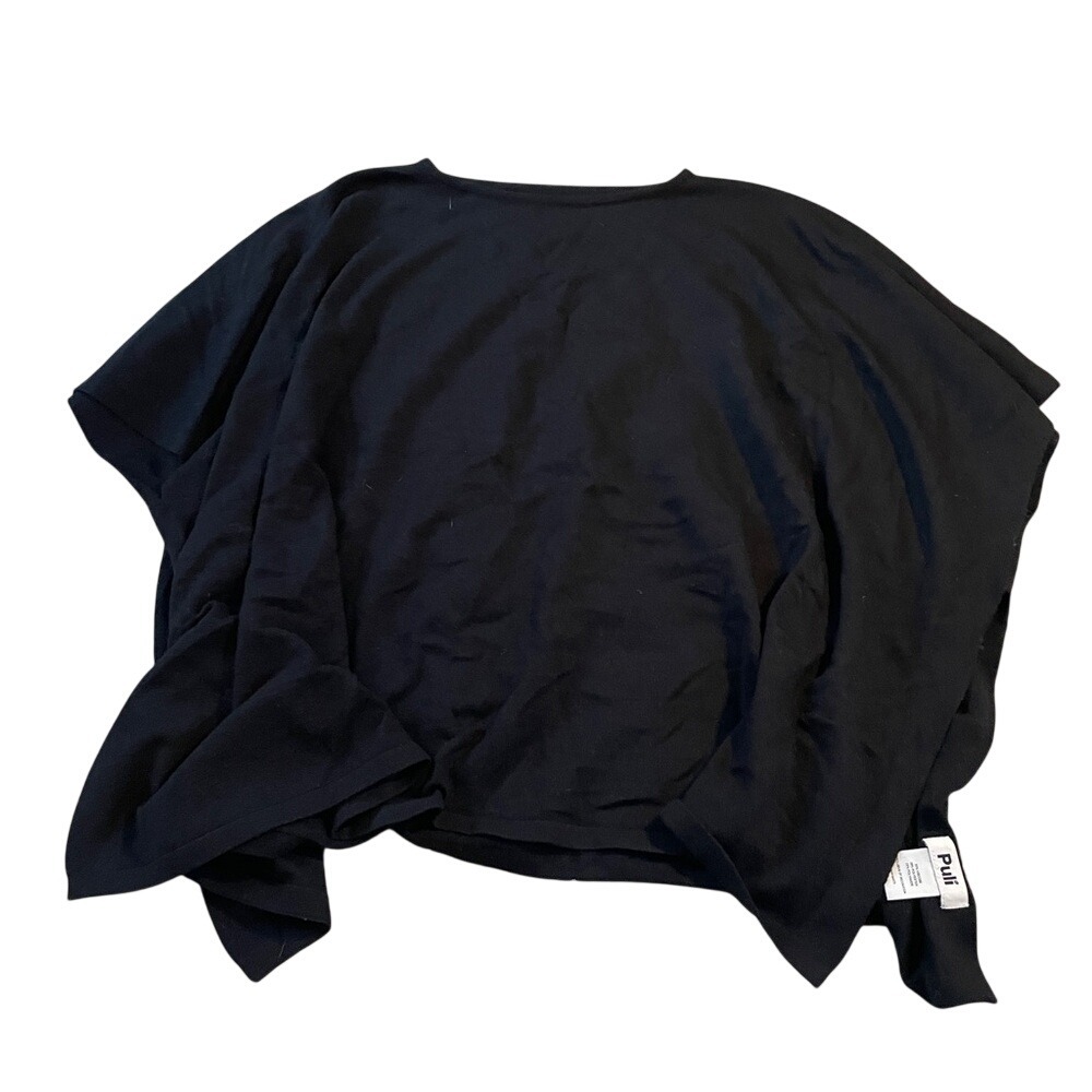 Puli Womens Black Knit Poncho Sweater Crew Neck Viscose Blend One Size Wrap Top